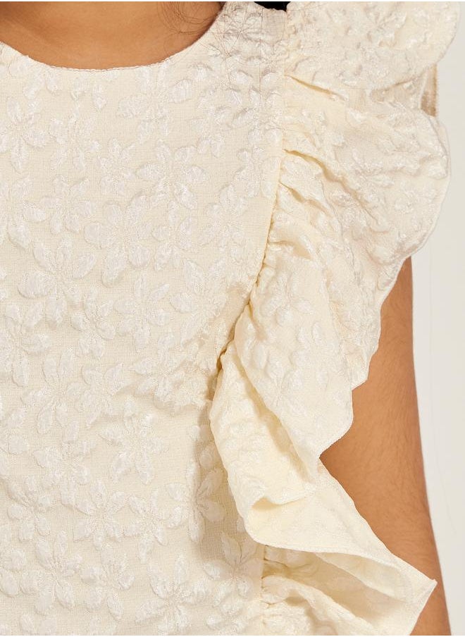 Styli Floral Jacquard Sleeveless Dress with Ruffled Trim  - Image 3