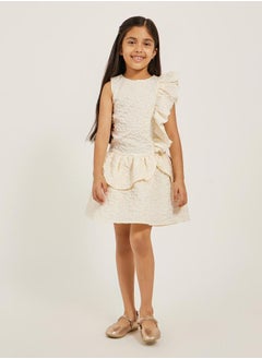 Styli Floral Jacquard Sleeveless Dress with Ruffled Trim  - Image 1