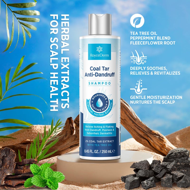 RoyceDerm Coal Tar Dandruff Shampoo: Extra Strength 2% Coal Tar Extract Medicated Gel for Rapid Scalp Hair Relief targets dandruff, psoriasis, and seborrheic dermatitis - Hydrating & Natural Fragrance - Image 4