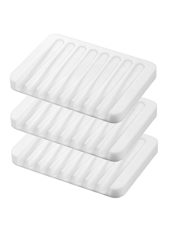 MODENGKONGJIAN Self Draining Soap Dishes, 3 Pcs Silicone Soap Saver, Waterfall Drainer Soap Holder for Bathroom, Extend Soap Life, Keep Soap Bars Dry Clean & Easy Cleaning (White) - Image 1