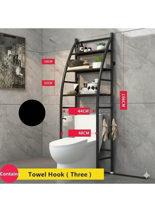بلومنغ تايم رف تخزين مقوس بثلاثة أرفف يُعلق فوق المرحاض - معدني أسود موفر للمساحة في الحمام مع حامل ورق تواليت وخطافات للمناشف - Image 4