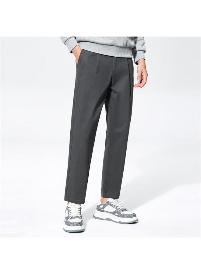 Dancing Wolves 280g Cotton-spandex Long-staple Cotton Stretch Comfortable Heavyweight Casual Cropped Pants 015 Dark Gray Size 34 - Image 3