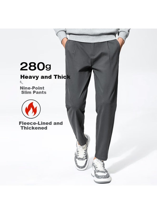 Dancing Wolves 280g Cotton-spandex Long-staple Cotton Stretch Comfortable Heavyweight Casual Cropped Pants 015 Dark Gray Size 34 - Image 1