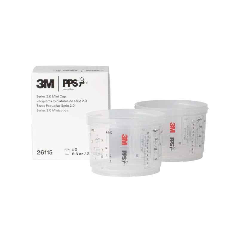 3M PPS 20 Spray Gun Cups 26115 Mini 6 Ounces Use with Paint Gun and PPS 20 Lids and Liners to Paint Cars Furniture House and More 2 Pack