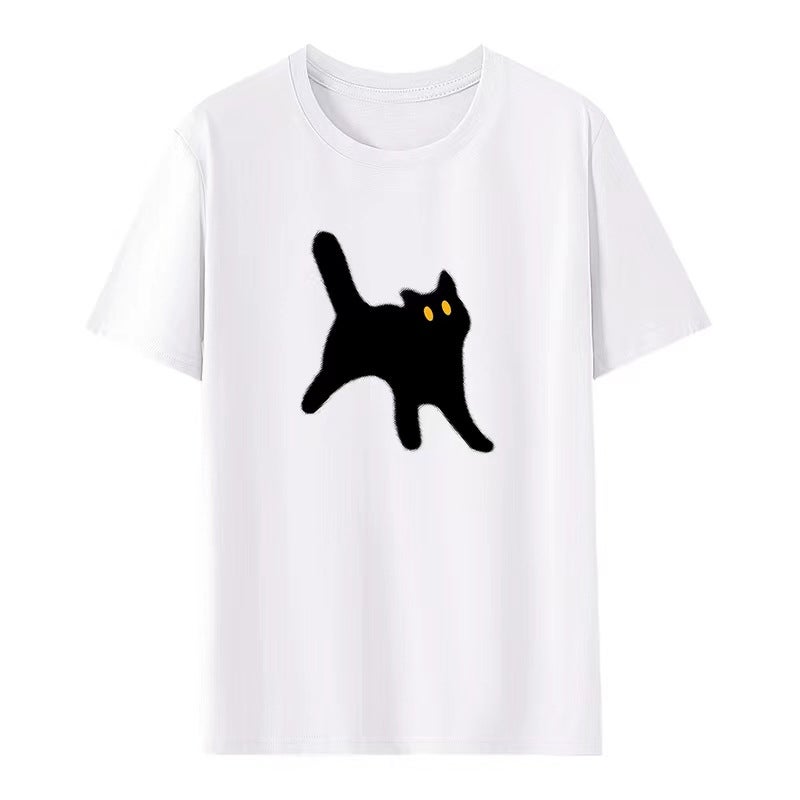 Japanese-Style Cat Print Cute Pure Cotton Short-Sleeve T-Shirt For Women, Summer Korean Version Loose White T-Shirt Top, From Manufacturer