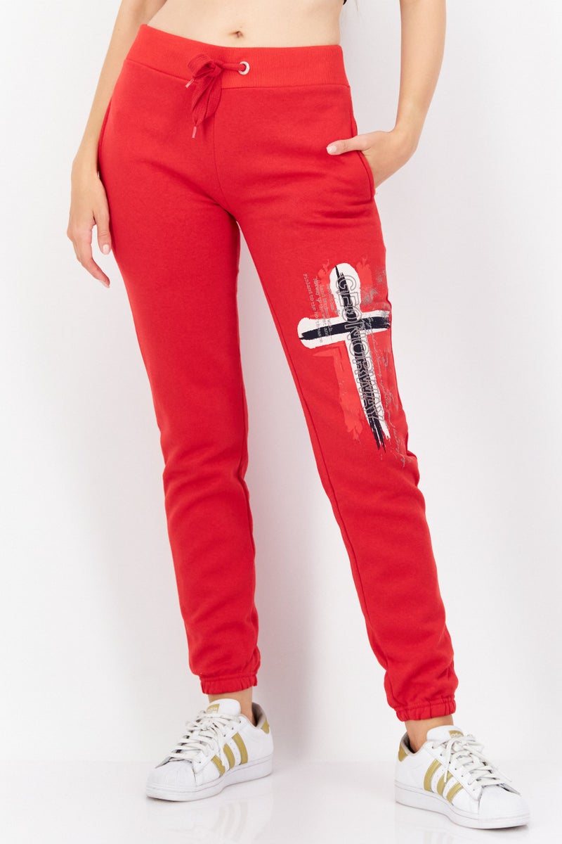 GEOGRAPHICAL NORWAY بنطال جوجر جرافيك عادي للنساء، أحمر - Image 1