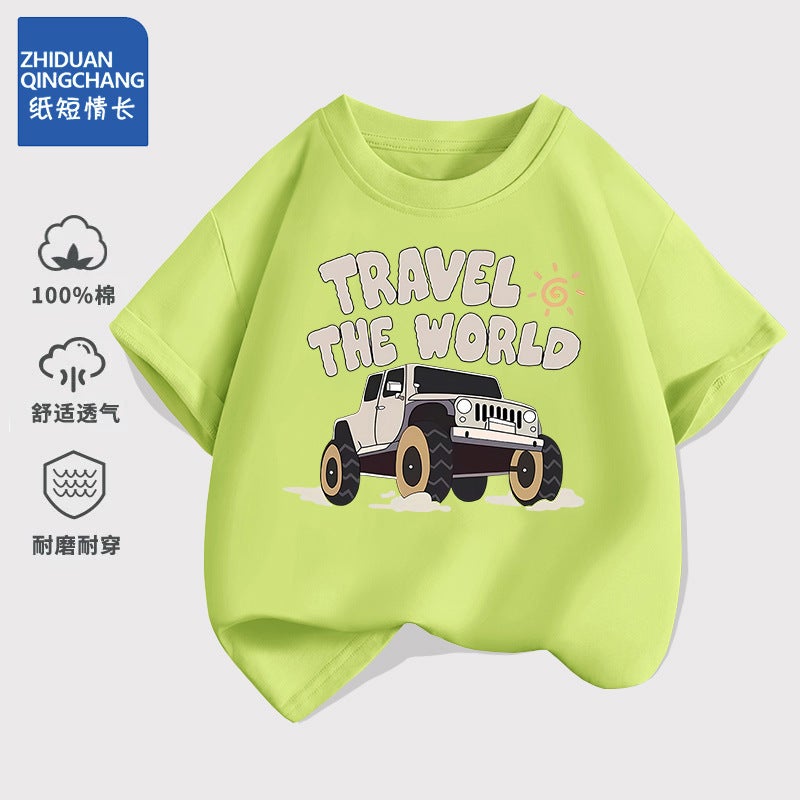 2226# Children'S Cotton Short-Sleeved T-Shirt Summer Korean Style Western Style Loose Boys' Cartoon Half-Sleeved Top - Image 4