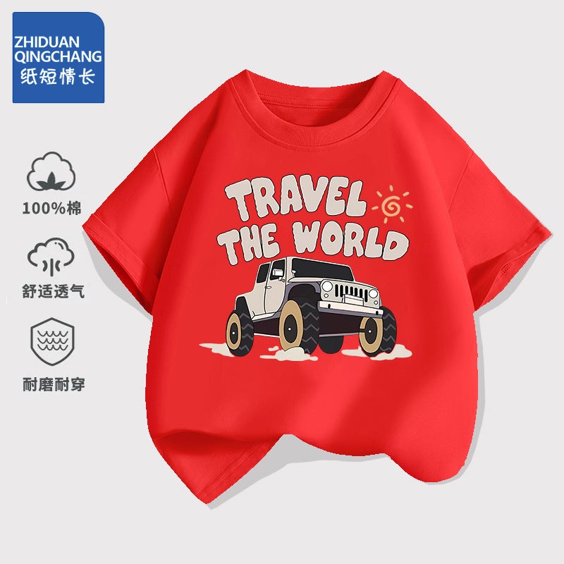 2226# Children'S Cotton Short-Sleeved T-Shirt Summer Korean Style Western Style Loose Boys' Cartoon Half-Sleeved Top - Image 3
