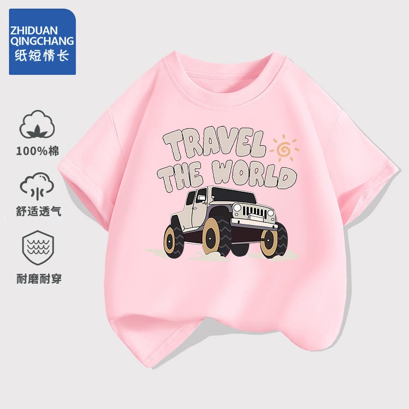 2226# Children'S Cotton Short-Sleeved T-Shirt Summer Korean Style Western Style Loose Boys' Cartoon Half-Sleeved Top - Image 1