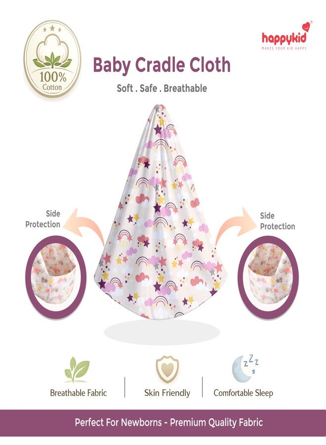 Happykid Baby Cradlé Set | Durable Cotton Cloth, Mosquito Net, Spring, Triangle and Window Hanger (White & Purple, Cradle (Without Window Hanger)) - Image 3