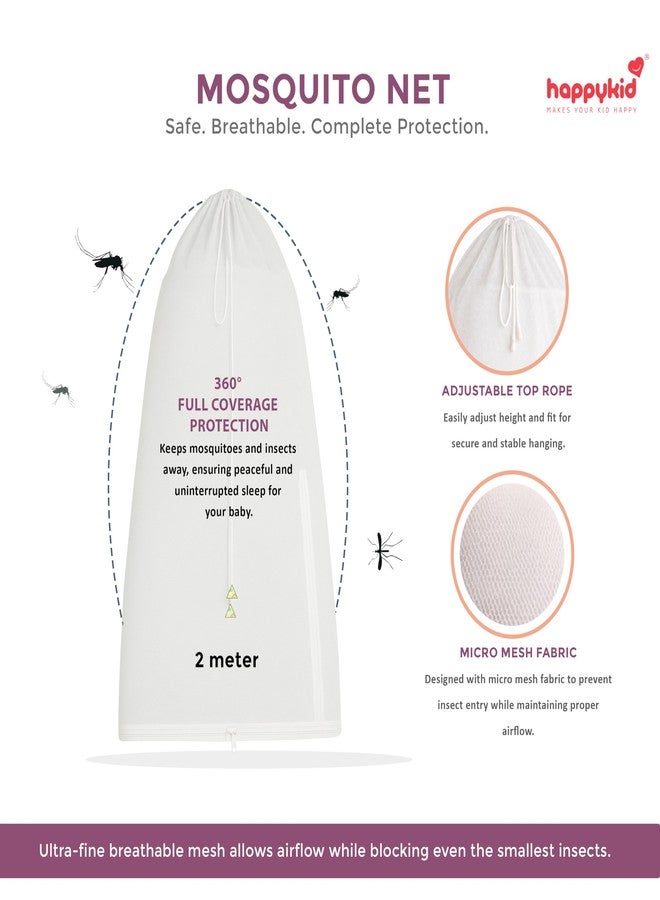 Happykid Baby Cradlé Set | Durable Cotton Cloth, Mosquito Net, Spring, Triangle and Window Hanger (White & Purple, Cradle (Without Window Hanger)) - Image 4