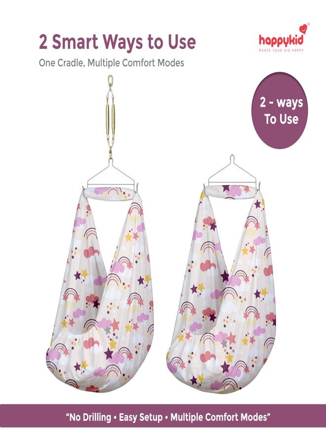Happykid Baby Cradlé Set | Durable Cotton Cloth, Mosquito Net, Spring, Triangle and Window Hanger (White & Purple, Cradle (Without Window Hanger)) - Image 5