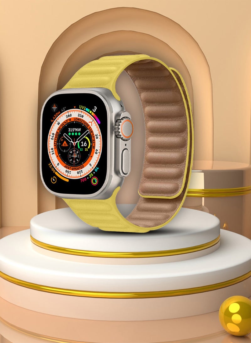 CATANES Replacement Band for Apple Watch Band 49mm 46mm 45mm 44mm -Leather Link Strap Magnetic Loop Adjustable Bracelet - Yellow - Image 3