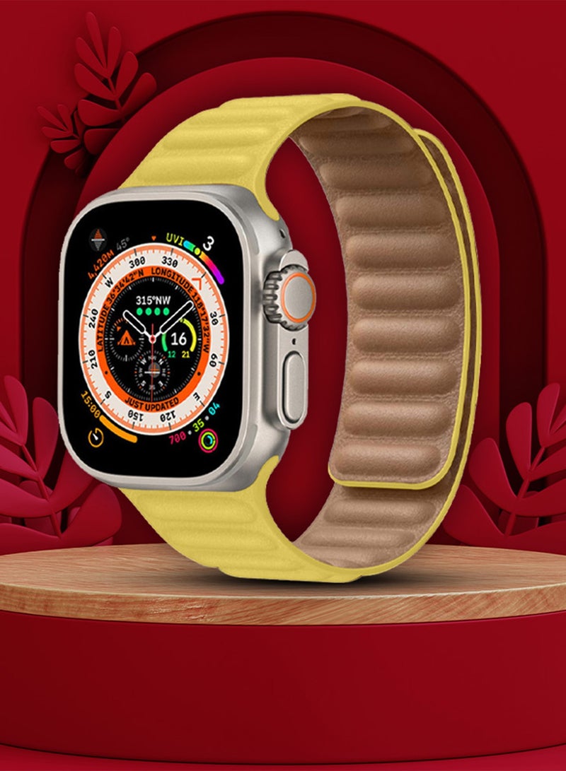 CATANES Replacement Band for Apple Watch Band 49mm 46mm 45mm 44mm -Leather Link Strap Magnetic Loop Adjustable Bracelet - Yellow - Image 4