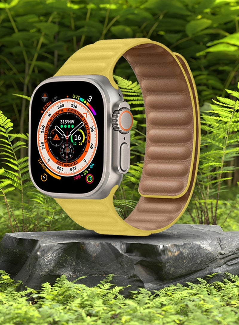 CATANES Replacement Band for Apple Watch Band 49mm 46mm 45mm 44mm -Leather Link Strap Magnetic Loop Adjustable Bracelet - Yellow - Image 5