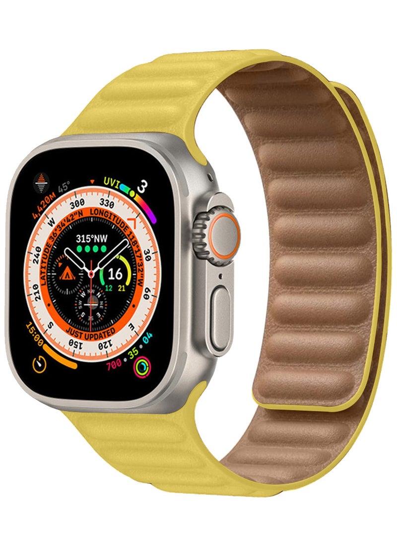 CATANES Replacement Band for Apple Watch Band 49mm 46mm 45mm 44mm -Leather Link Strap Magnetic Loop Adjustable Bracelet - Yellow - Image 2