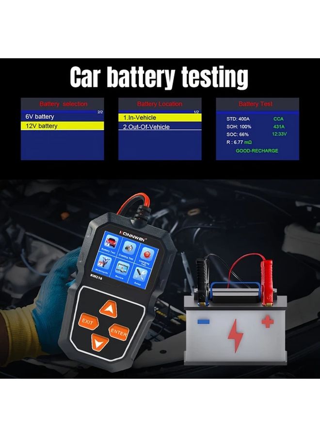 فاحص البطارية والمولد KW218 يعمل بطاقة USB، 6V 12V، 100-2000 CCA، محلل للسيارات والشاحنات والقوارب والدراجات النارية. - Image 4