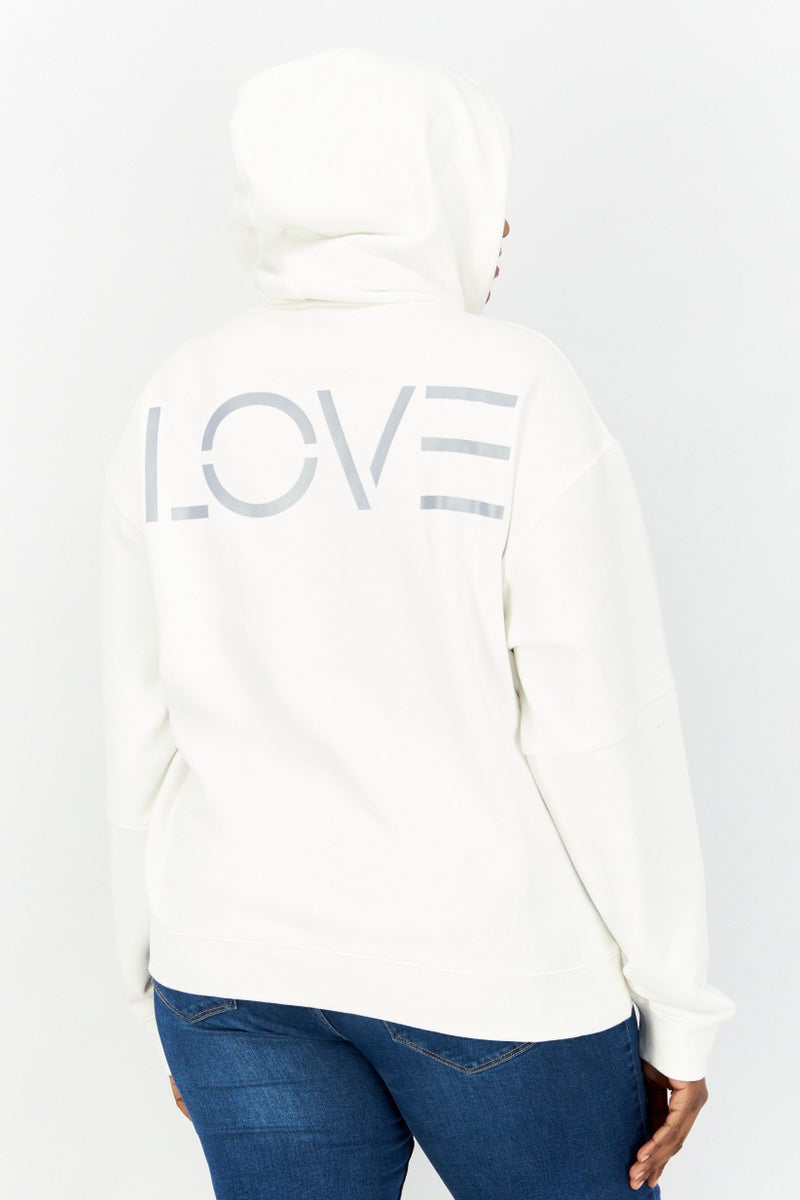 ESPRIT سويت شيرت نسائي بغطاء رأس مع حبل سحب وأكمام طويلة، أبيض - Image 3