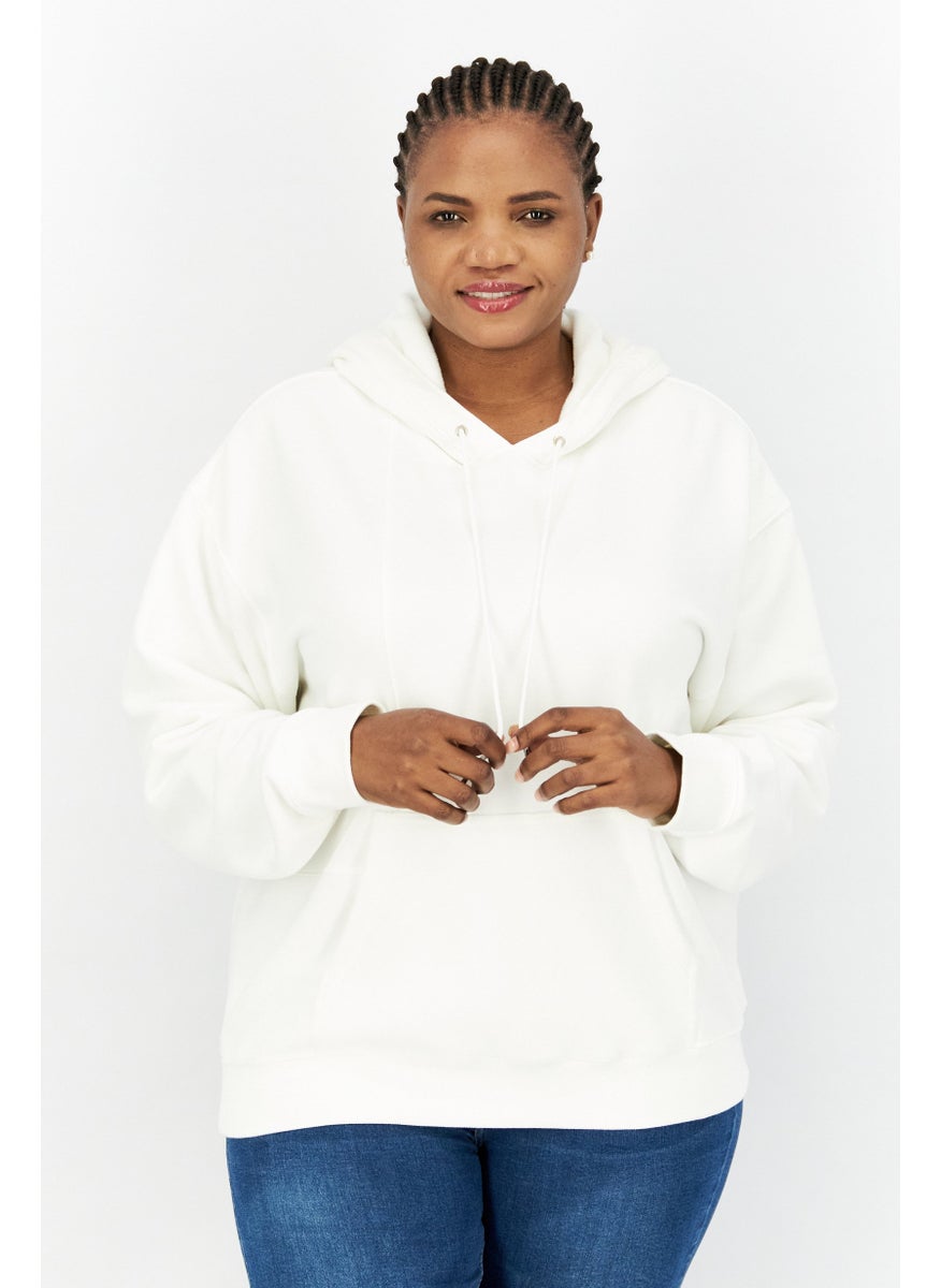 Women Hood With Drawstring Long Sleeve Plain Sweatshirt, White - pzsku/Z5E0F42806E2362CD545BZ/45/_/1737641937/924a6d95-377d-401a-bc00-384c91e958b4