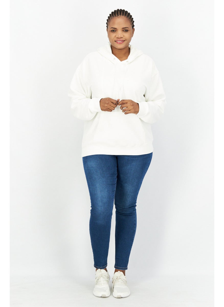 Women Hood With Drawstring Long Sleeve Plain Sweatshirt, White - pzsku/Z5E0F42806E2362CD545BZ/45/_/1739715418/970ca782-10ae-48f8-a8e2-893ed7377c20