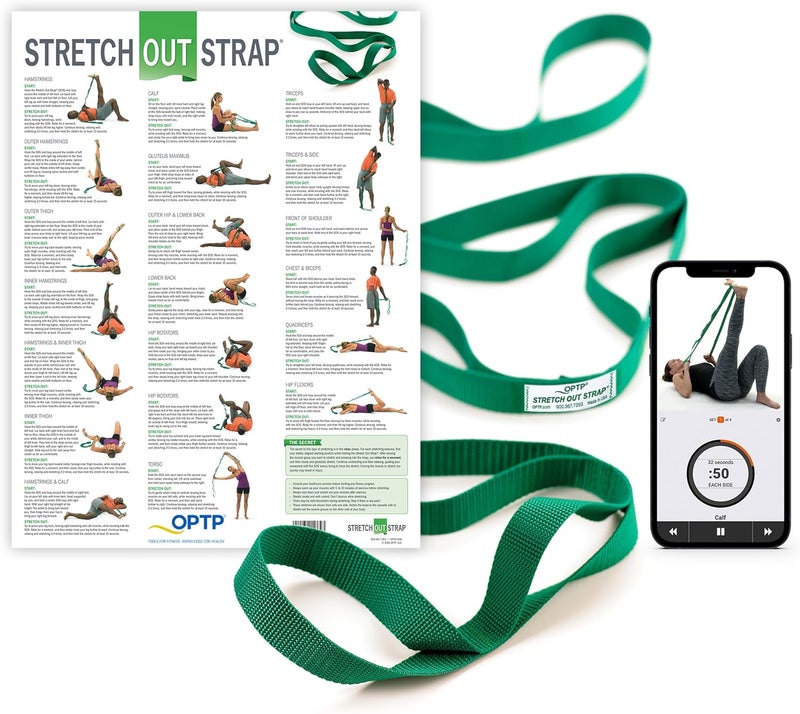 OPTP The Original Stretch Out Strap with Exercise Poster, USA Made Top Choice Stretch Out Straps for Physical Therapy, Yoga Stretching Strap or Knee Therapy Strap - Image 1