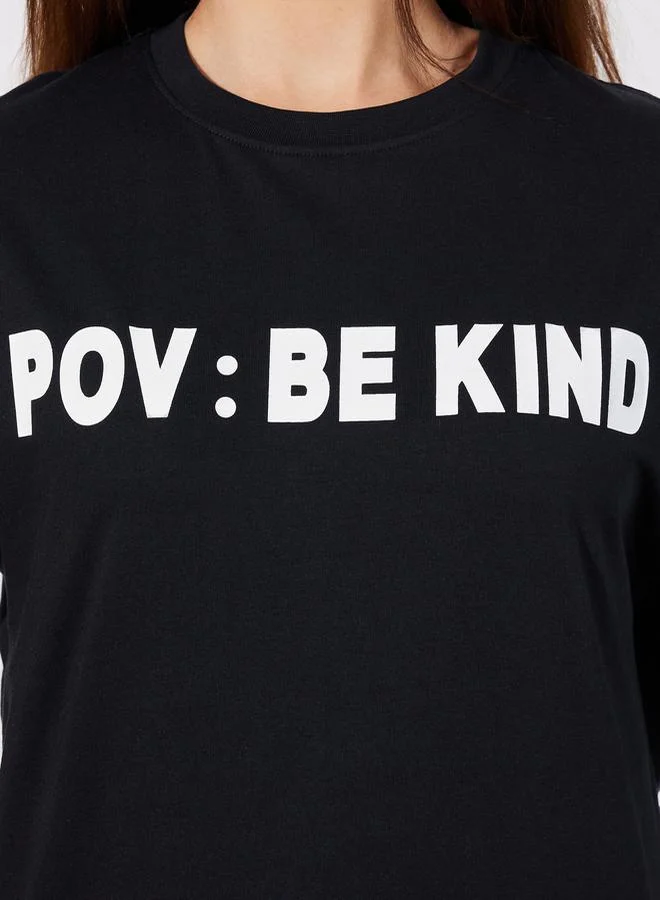 Styli Slogan Detail Round Neck Short Sleeve Oversized T-Shirt