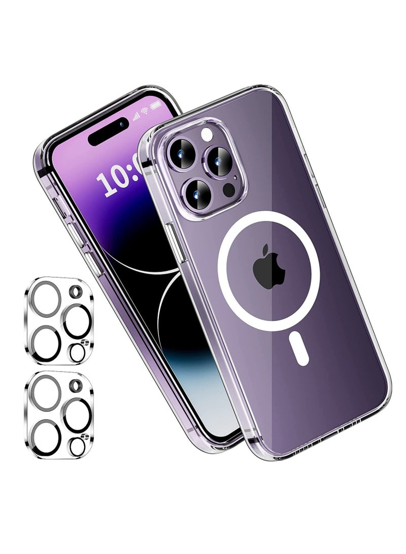 ELTRAZONE [3 in 1] Magnetic Clear Designed for iPhone 14 Pro Max Case [Compatible with MagSafe & Anti-Yellowing] 2X Camera Lens Protector,Military Grade Protective Shockproof Slim Thin Hard Cover 6.7' - Image 1