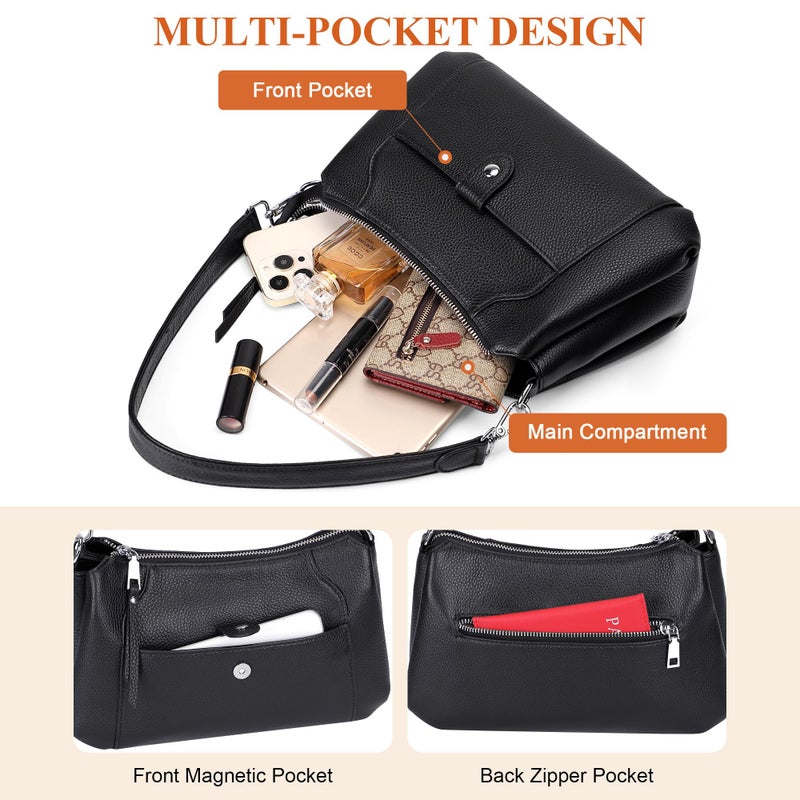 Over Earth Genuine Leather Small Hobo Crossbody Bags for Women Shoulder Purses and Handbags(O189E Black) - Image 5