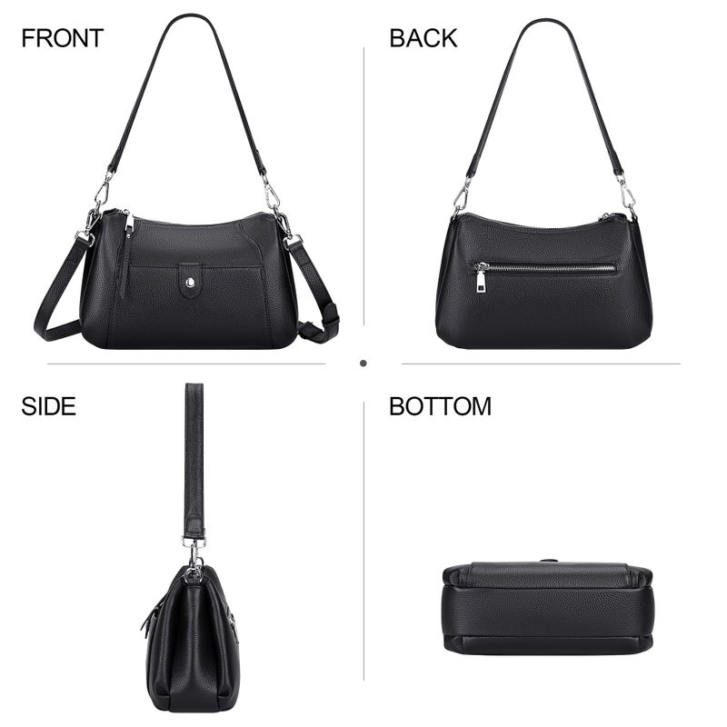 Over Earth Genuine Leather Small Hobo Crossbody Bags for Women Shoulder Purses and Handbags(O189E Black) - Image 3