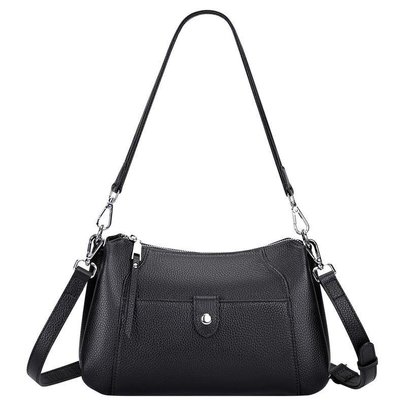 Over Earth Genuine Leather Small Hobo Crossbody Bags for Women Shoulder Purses and Handbags(O189E Black) - Image 1