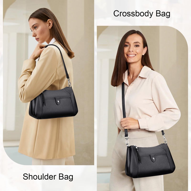Over Earth Genuine Leather Small Hobo Crossbody Bags for Women Shoulder Purses and Handbags(O189E Black) - Image 2