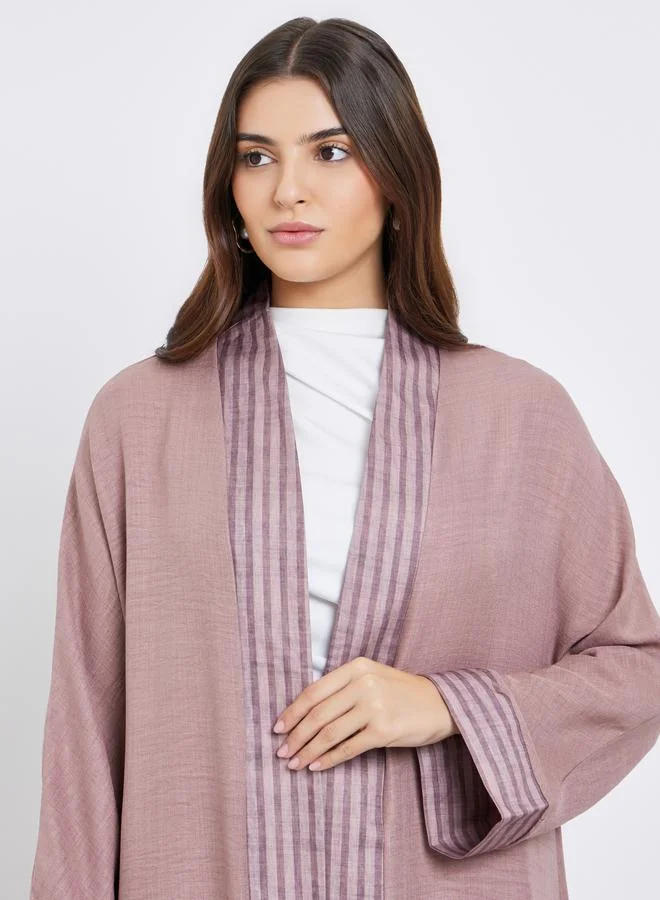 أميرة Amirah Pink Front Open Striped Panel Abaya