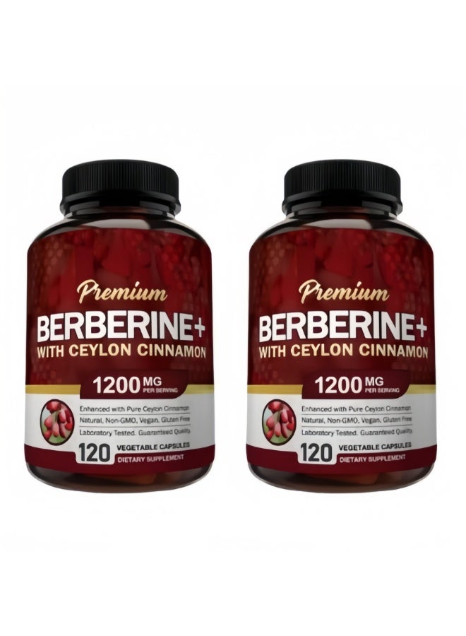 Premium Berberine+ with Ceylon Cinnamon 1200mg – 2 Bottles | Supports Immune System, Metabolic Health & Blood Sugar Balance, Cardiovascular Support | Non-GMO, Gluten-Free, Vegan Dietary Supplement - Image 1