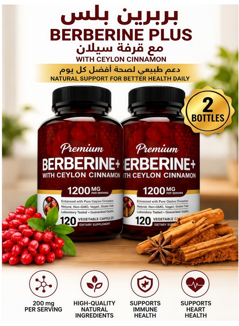 بريميم بربريين بريميوم + مع قرفة سيلانية 1200 ملجم – عبوتان | تدعم الجهاز المناعي، وصحة التمثيل الغذائي وتوازن السكر في الدم، ودعم القلب والأوعية الدموية | غير معدلة وراثياً، خالية من الغلوتين، مكمل غذائي نباتي - Image 1