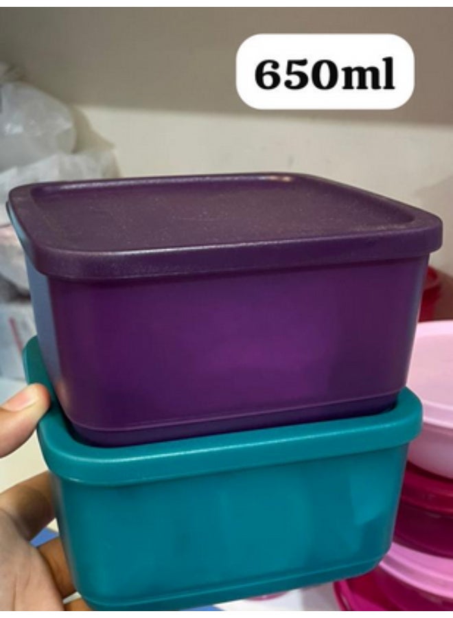 Tupperware Square Dry and Refrigerator, Kitchen, Office, Home Storage Cubix Box 650 ML set of 2 Pieces - same as image color - Image 5