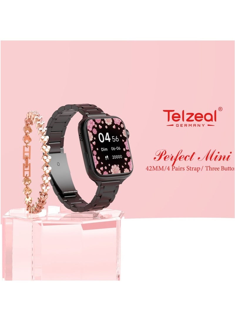 Telzeal Perfect Mini 42mm Ladies Smart Watch with HD Touch Display, Bluetooth Calling, Health Monitoring, Step & Sleep Tracking, Multiple Watch Faces, Elegant Slim Design, Long Battery Life, Notifications & Fitness Tracker – Ideal for Women - Image 1