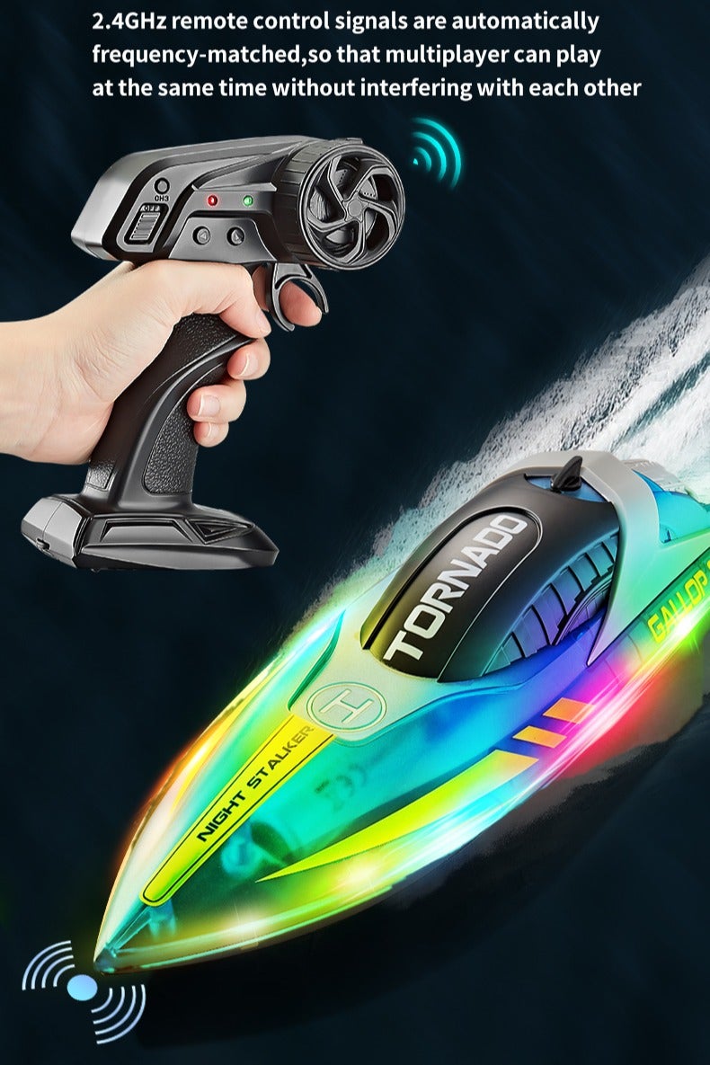Gallop Rc Speed Boat Toys High Speed With LED Light Rechargeable Waterproof Outdoor Water 2 Hours Endurance Speedboat Kids Toys Gifts:Transparent Green - Image 1
