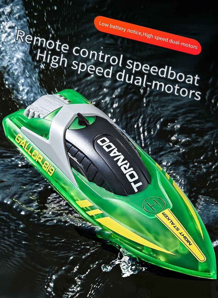 Gallop Rc Speed Boat Toys High Speed With LED Light Rechargeable Waterproof Outdoor Water 2 Hours Endurance Speedboat Kids Toys Gifts:Transparent Green - Image 1