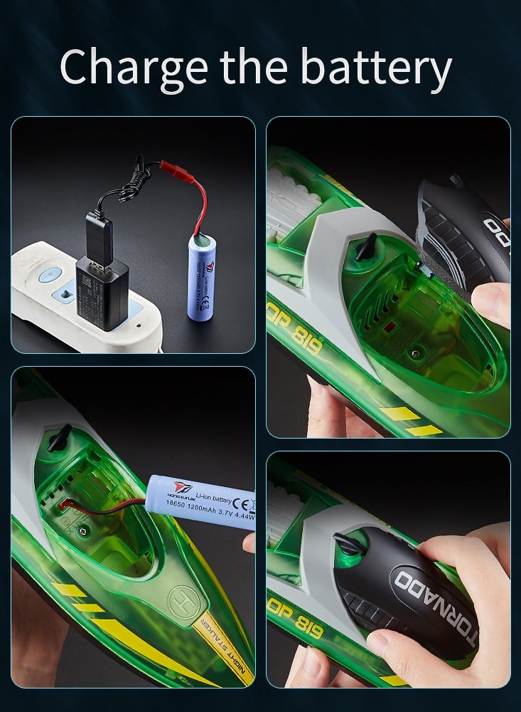 Gallop Rc Speed Boat Toys High Speed With LED Light Rechargeable Waterproof Outdoor Water 2 Hours Endurance Speedboat Kids Toys Gifts:Transparent Green - Image 4