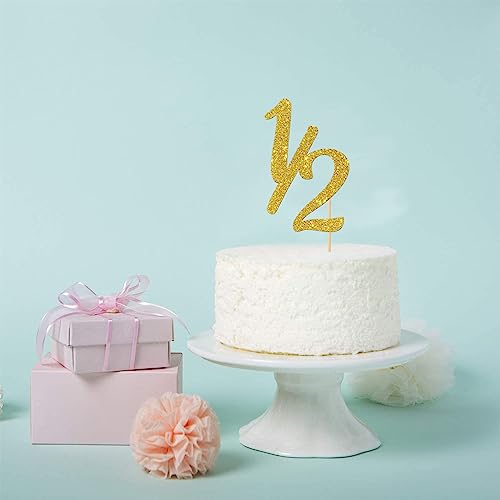 Maicaiffe Gold Glitter Half Year Old Cake Topper - Half Year 1/2 Cake Topper - for Half Year Anniversary/Baby Shower/Baby's Half Year Old Birthday Party Decorations - Image 4