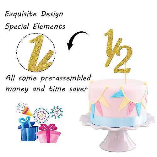 Maicaiffe Gold Glitter Half Year Old Cake Topper - Half Year 1/2 Cake Topper - for Half Year Anniversary/Baby Shower/Baby's Half Year Old Birthday Party Decorations - Image 3