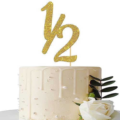 Maicaiffe Gold Glitter Half Year Old Cake Topper - Half Year 1/2 Cake Topper - for Half Year Anniversary/Baby Shower/Baby's Half Year Old Birthday Party Decorations - Image 1