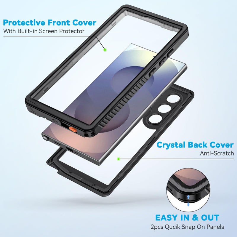 Lanhiem for Samsung Galaxy S25 Ultra Case, IP68 Waterproof Dustproof, Built-in Screen Protector, Rugged Full Body Shockproof Protective Cover for Galaxy S25 Ultra 5G 6.9 Inch, Black - Image 4