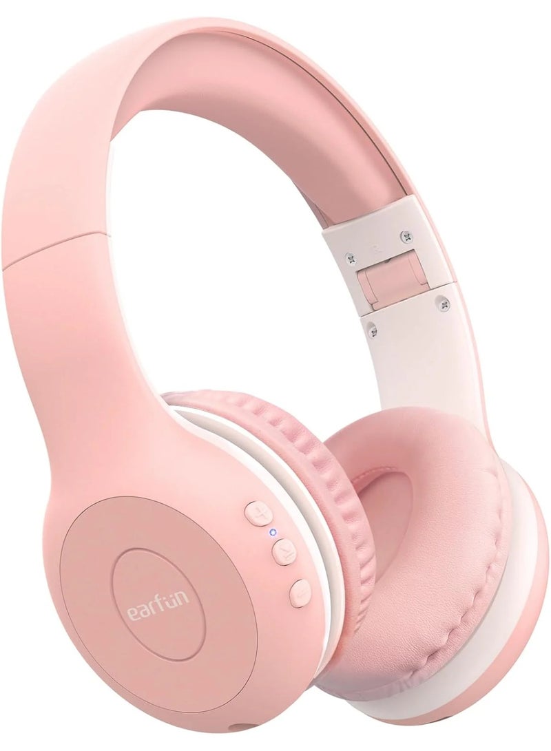سماعات أذن للأطفال EarFun K2 بتقنية البلوتوث، سماعات للأطفال مع تحديد مستوى الصوت، 40 ساعة وقت تشغيل، ميكروفون مدمج، صوت ستيريو، سماعات قابلة للطي فوق الأذن للمدرسة/السفر/آيباد/تابلت، وردية