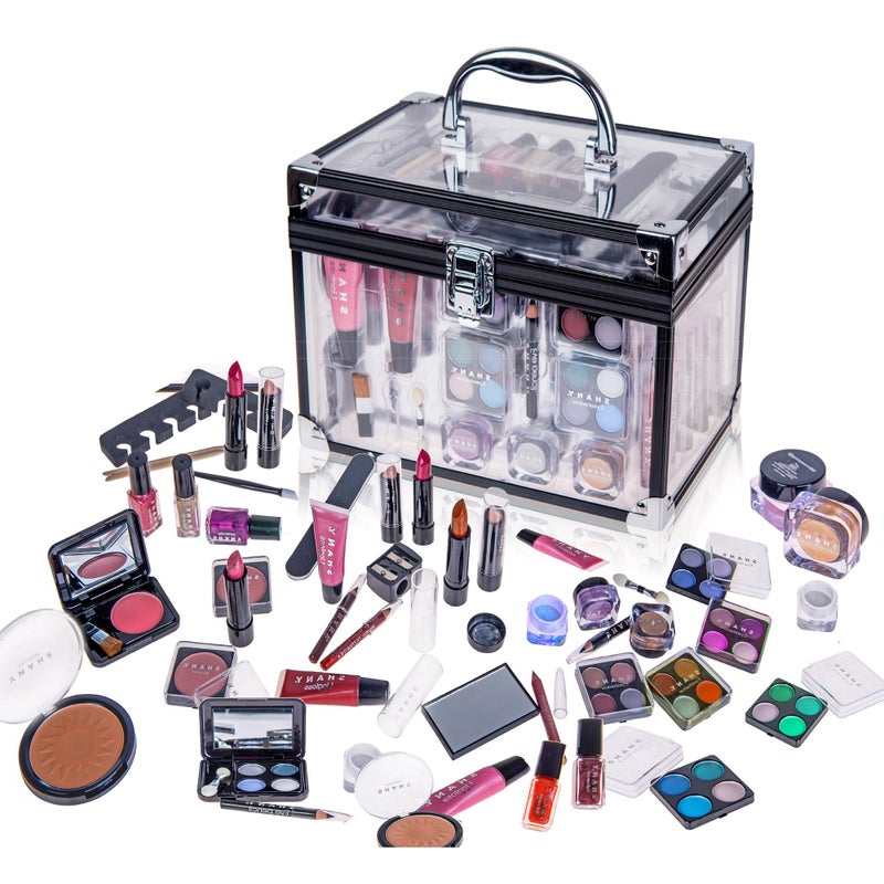 SHANY Carry All Trunk Makeup Train Case with Re-usable Aluminum Makeup Storage Case. Non Toxic Color Make up Set with Eye palettes, Blushes,Makeup Powders, Manicure, Pedicure and Makeup Brushes. - Image 1