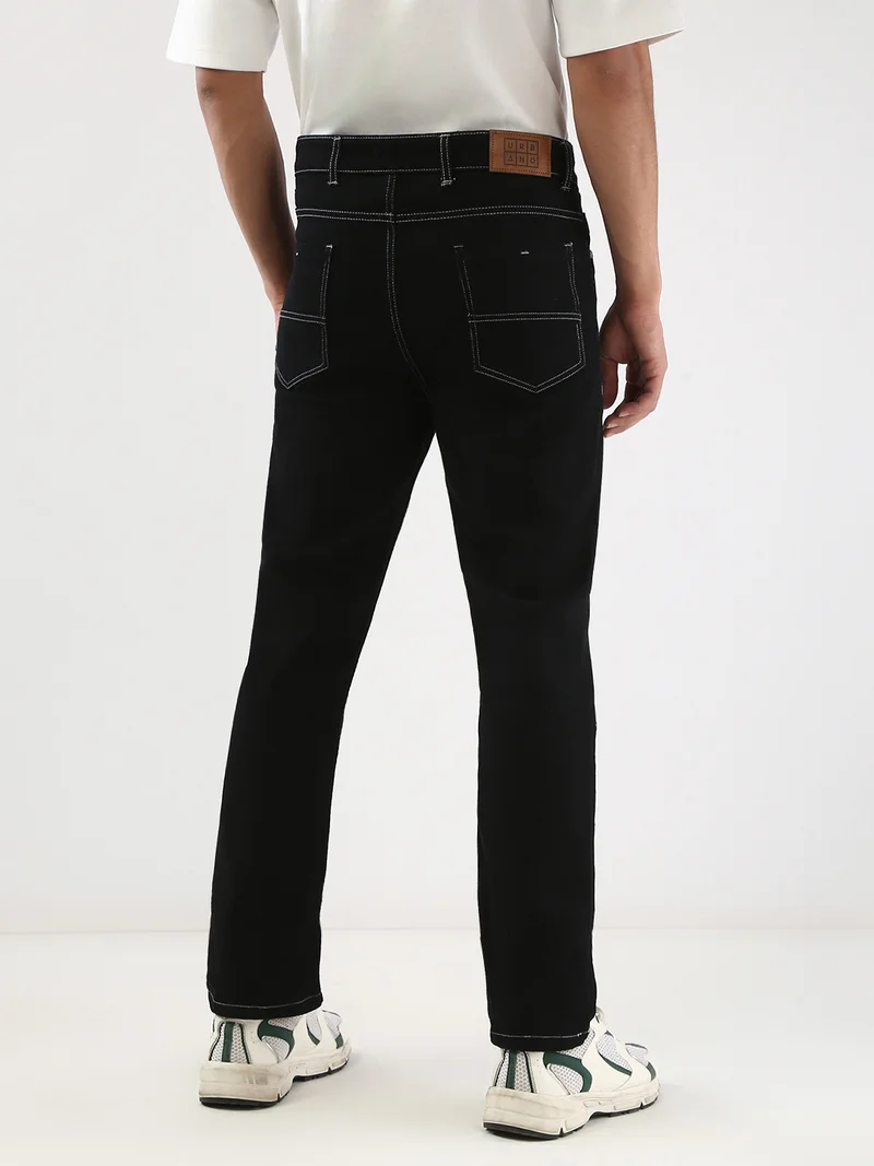Urbano Fashion  Urbano Fashion Men's Black Straight Fit Washed Jeans Stretchable  | Best Price UAE