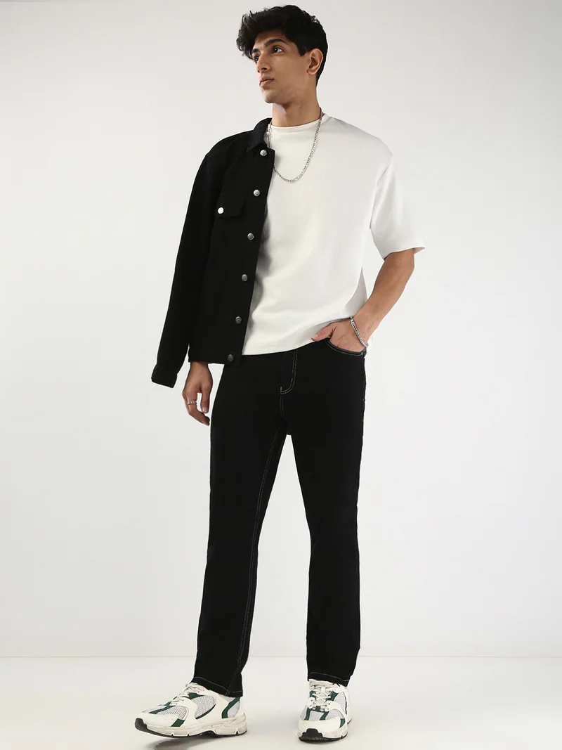 Urbano Fashion  Urbano Fashion Men's Black Straight Fit Washed Jeans Stretchable  | Best Price UAE