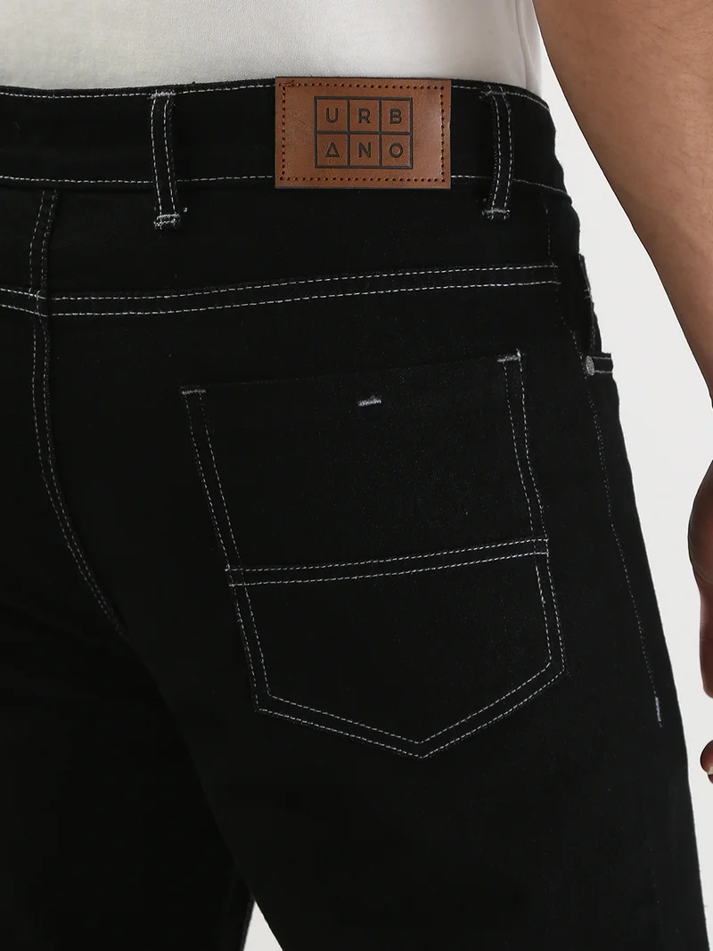Urbano Fashion  Urbano Fashion Men's Black Straight Fit Washed Jeans Stretchable  | Best Price UAE