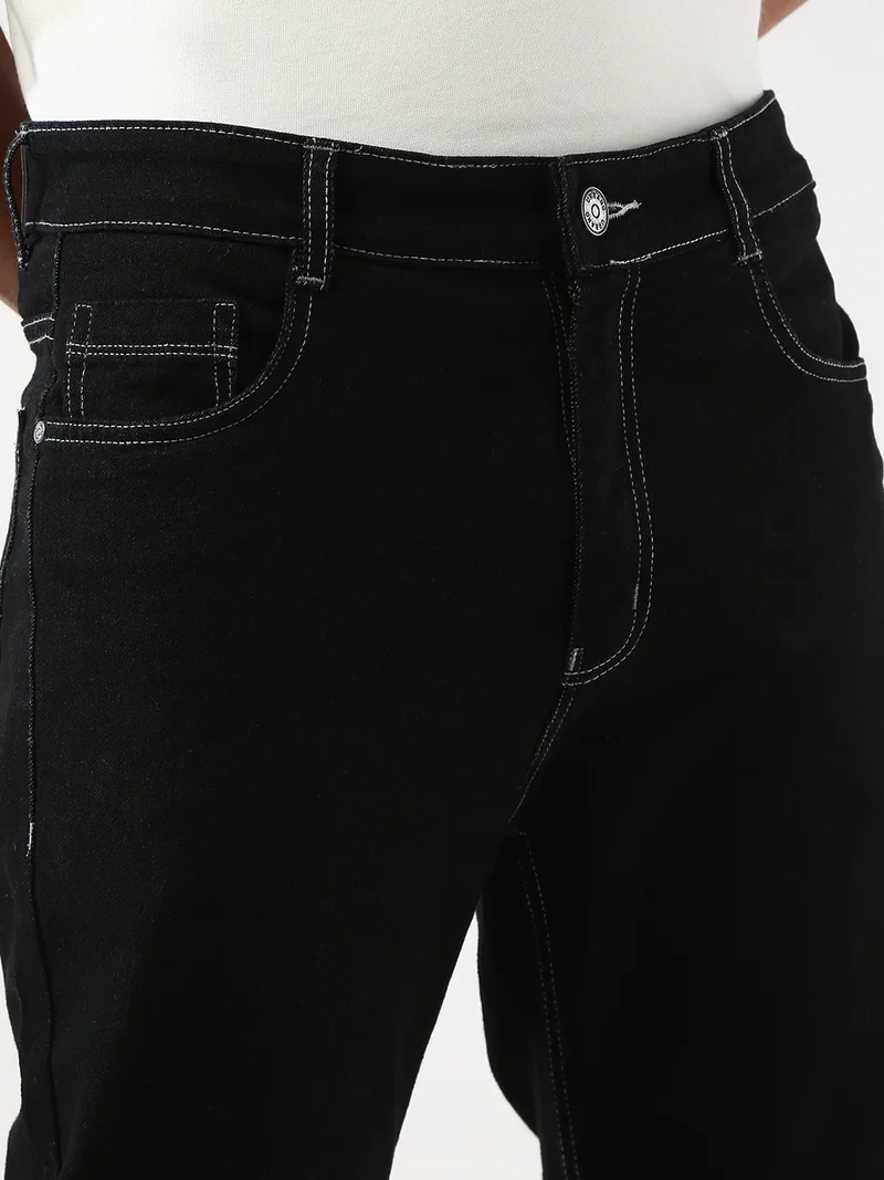Urbano Fashion  Urbano Fashion Men's Black Straight Fit Washed Jeans Stretchable  | Best Price UAE