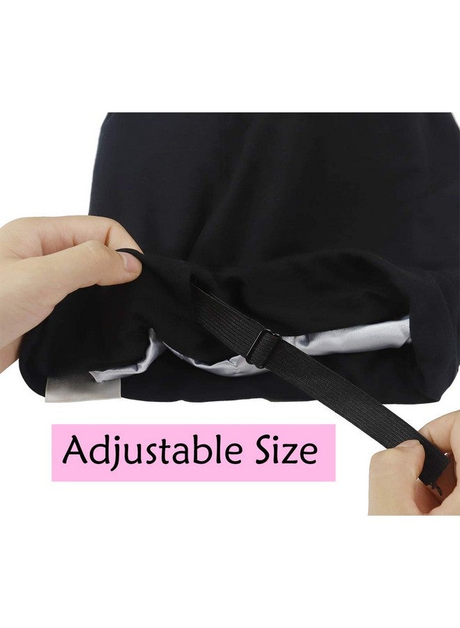 SAYMRE Satin Lined Bonnet Silky Hair Wrap Large Sleep Cap Adjustable Beanie Slouchy Hats Bonnets For Women Curly Long Hair (Xlarge Pure Black)  - Image 5